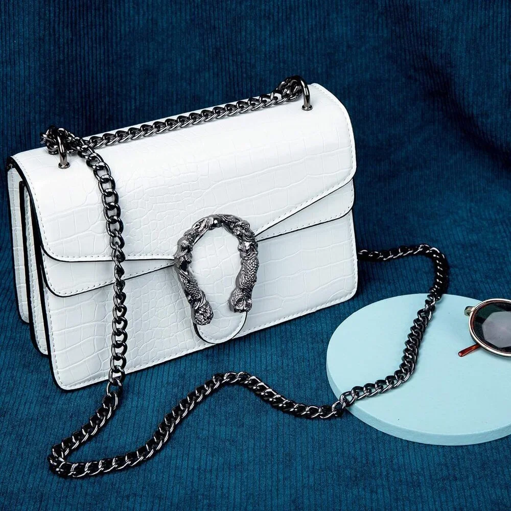 ⚡Women's White Snake Vegan Leather Print Casual Satchel Crossbody Handbag